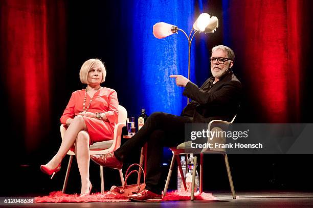 Singer Mary Roos and comedian Wolfgang Trepper perform live during the show 'Nutten, Koks und frische Erdbeeren' at the Admiralspalast on September...