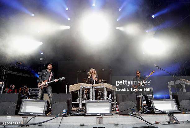 Rock band Metric perform onstage during The Meadows Music & Arts Festival Day 2 on October 2, 2016 in Queens, New York.