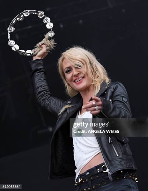 Musician Emily Haines of Metric performs on stage during The Meadows Music & Arts Festival in Queens, New York on October 2, 2016. / AFP / ANGELA...