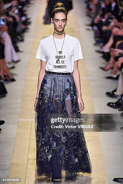 Model walks the runway during the Christian Dior Ready to Wear fashion show as part of the Paris Fashion Week Womenswear Spring/Summer 2017 on...