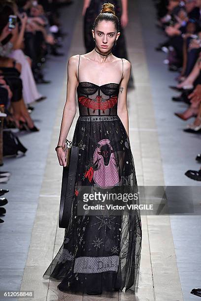 Model walks the runway during the Christian Dior Ready to Wear fashion show as part of the Paris Fashion Week Womenswear Spring/Summer 2017 on...