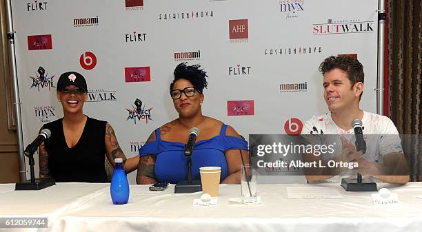 Amber Rose, Frenchie Davis and Perez Hilton at the SlutWalk Festival press conference with Amber Rose And Perez Hilton held at Four Seasons Hotel Los...