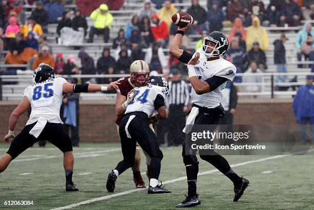 Buffalo Bulls quarterback Tyree Jackson tosses a pass. The Boston College Eagles and the State University of New York at Buffalo Bulls in an NCAA...