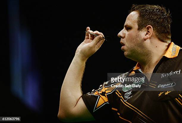 Dublin , Ireland - 2 October 2016; Adrian Lewis competes against Jelle Klaasen during the PDC World Grand Prix at the CityWest Hotel, Saggart, Co....