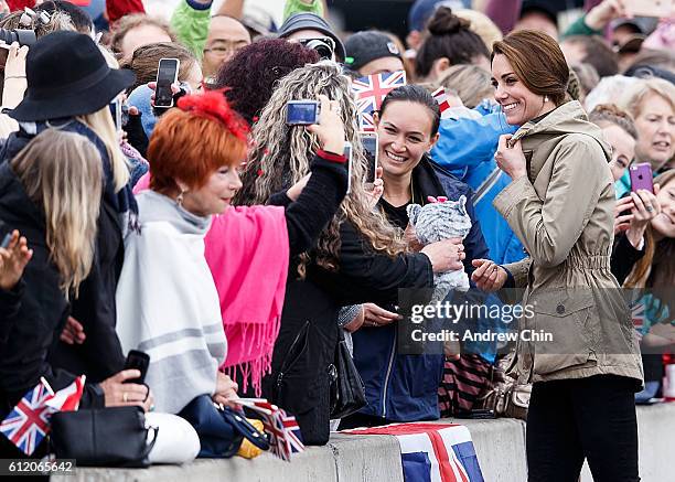 Catherine, Duchess of Cambridge meets members of the Canadian public after disembarking the tall ship Pacific Grace in Victoria Harbour on the final...