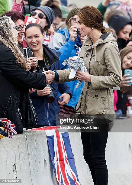 Catherine, Duchess of Cambridge meets members of the Canadian public after disembarking the tall ship Pacific Grace in Victoria Harbour on the final...