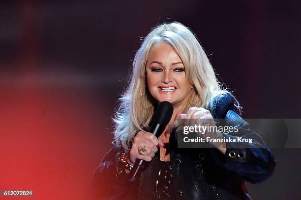 British singer Bonnie Tyler during the tv show 'Willkommen bei Carmen Nebel' at Velodrom on October 1, 2016 in Berlin, Germany.