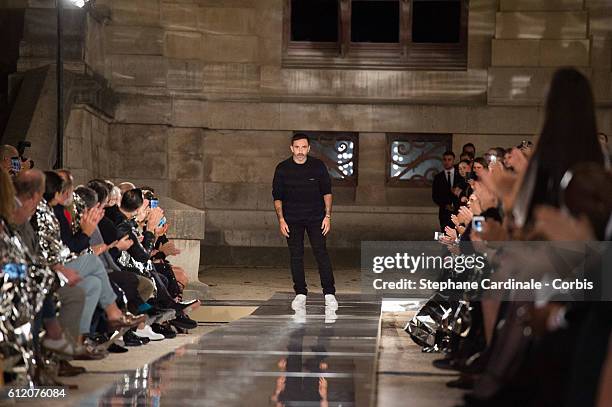 Fashion designer Riccardo Tisci walks the runway during the Givenchy show as part of the Paris Fashion Week Womenswear Spring/Summer 2017on October...