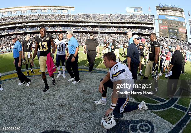 Philip Rivers of the San Diego Chargers after a 35-34 loss to the New Orleans Saints at Qualcomm Stadium on October 2, 2016 in San Diego, California.
