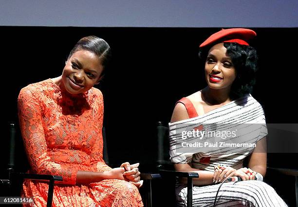 Actors Naomie Harris and Janelle Monae attend the 'Moonlight' Intro and Q&A during the 54th New York Film Festival at Alice Tully Hall, Lincoln...