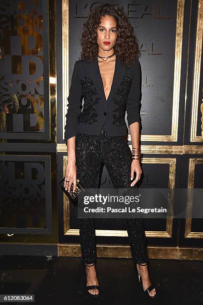Cindy Bruna attends the Gold Obsession Party - L'Oreal Paris : Photocall as part of the Paris Fashion Week Womenswear Spring/Summer 2017 on October...