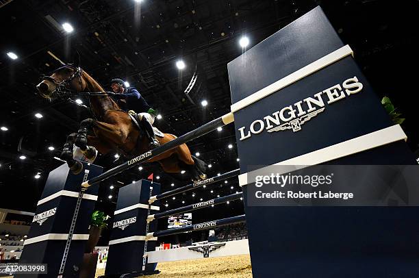 Daniel Deusser of Germany during the Longines Grand Prix event at the Longines Masters of Los Angeles 2016 at the Long Beach Convention Center on...