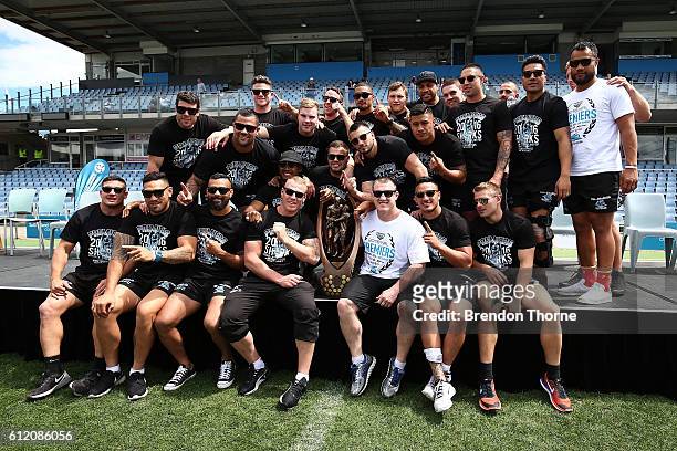 The Sharks celebrate with the Premiership Trophy after winning the 2016 NRL Grand Final during the Cronulla Sharks NRL Grand Final celebrations at...