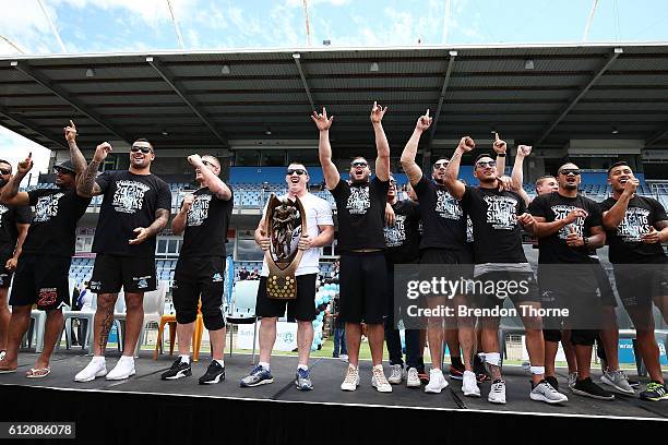 The Sharks celebrate with the Premiership Trophy after winning the 2016 NRL Grand Final during the Cronulla Sharks NRL Grand Final celebrations at...