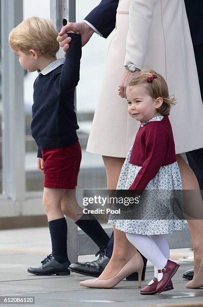 Prince George of Cambridge and Princess Charlotte leave from Victoria Harbour to board a sea-plane on the final day of their Royal Tour of Canada on...