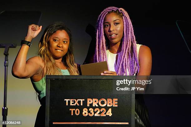 Phoebe Robinson and Jessica Williams attend The Golden Probe Awards 2016 at Le Poisson Rouge on October 2, 2016 in New York City.