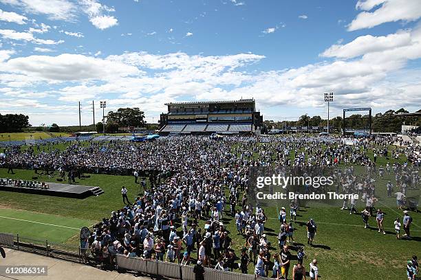 General view as Sharks fans gather during the Cronulla Sharks NRL Grand Final celebrations at Southern Cross Group Stadium on October 3, 2016 in...