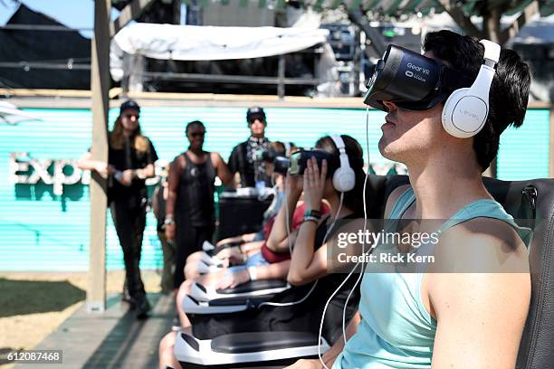 Festival goers experience Samsung Gear VR in the Samsung Lounge at Austin City Limits Music Festival 2016 at Zilker Park on October 2, 2016 in...