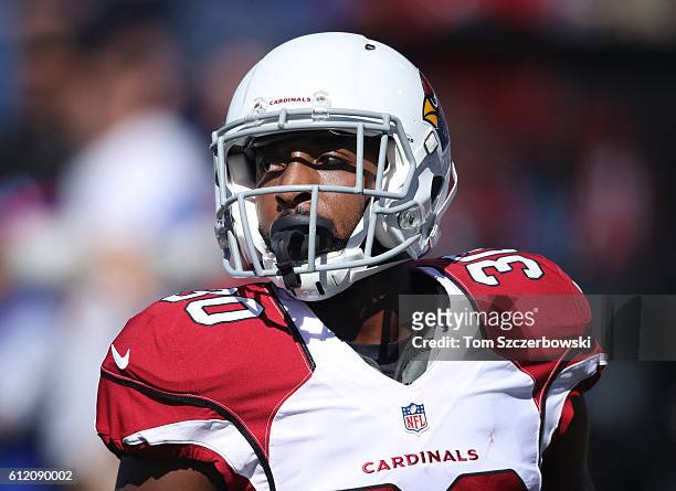 Stepfan Taylor of the Arizona Cardinals warms up before the start of NFL game action against the Buffalo Bills at New Era Field on September 25, 2016...