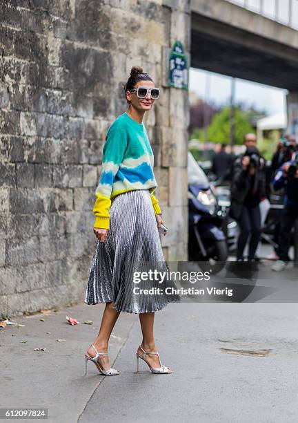 Giovanna Battaglia outside Balenciaga on October 2, 2016 in Paris, France.