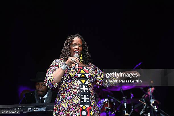 Dianne Reeves performs onstage at 2016 Many Rivers To Cross Festival at Bouckaert Farm on October 2, 2016 in Fairburn, Georgia.