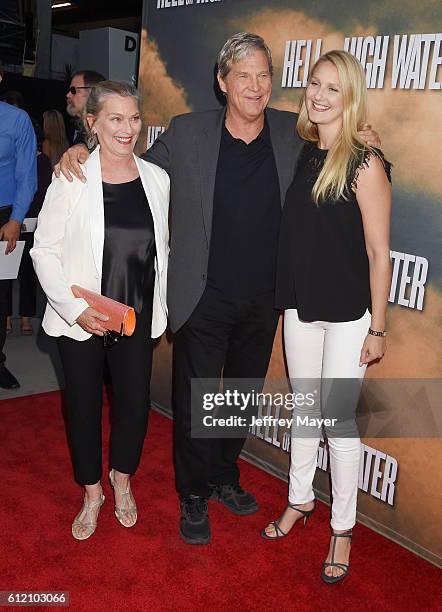 Susan Bridges, actor Jeff Bridges and daughter Haley Bridges arrive at the screening of CBS Films' 'Hell Or High Water' at ArcLight Hollywood on...