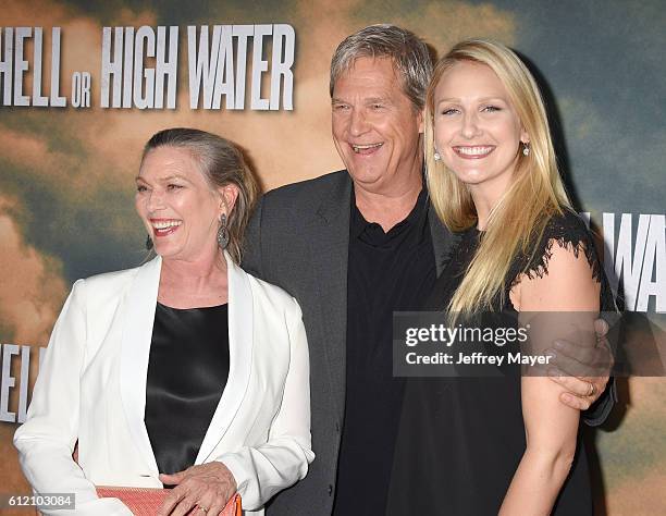 Susan Bridges, actor Jeff Bridges and daughter Haley Bridges arrive at the screening of CBS Films' 'Hell Or High Water' at ArcLight Hollywood on...