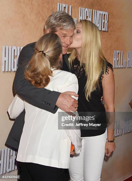 Susan Bridges, actor Jeff Bridges and daughter Haley Bridges arrive at the screening of CBS Films' 'Hell Or High Water' at ArcLight Hollywood on...