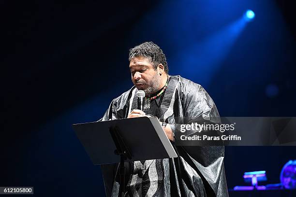 Dr. William J. Barber II onstage at 2016 Many Rivers To Cross Festival at Bouckaert Farm on October 2, 2016 in Fairburn, Georgia.