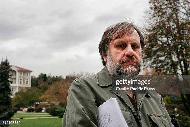 Portrait of Slavoj Zizek, who is a Slovenian psychoanalytic philosopher, cultural critic and Hegelian Marxist. His books include Living in the End...