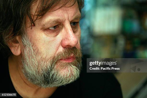 Portrait of Slavoj Zizek, who is a Slovenian psychoanalytic philosopher, cultural critic and Hegelian Marxist. His books include Living in the End...