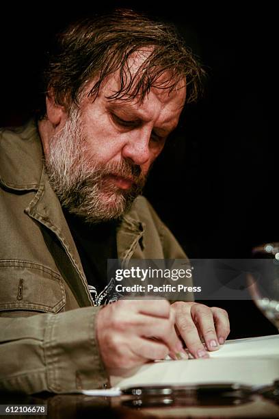 Portrait of Slavoj Zizek, who is a Slovenian psychoanalytic philosopher, cultural critic and Hegelian Marxist. His books include Living in the End...