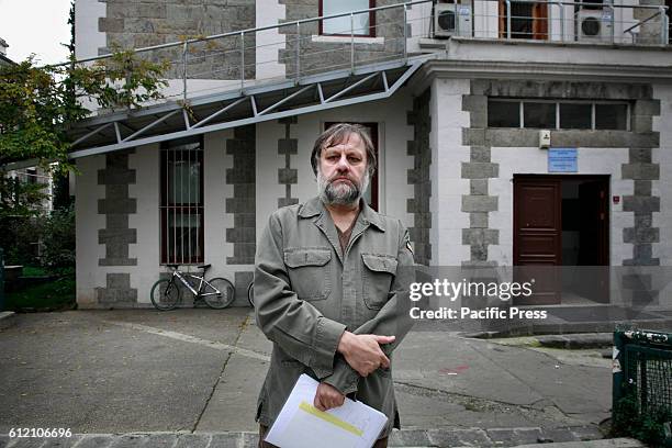 Portrait of Slavoj Zizek, who is a Slovenian psychoanalytic philosopher, cultural critic and Hegelian Marxist. His books include Living in the End...