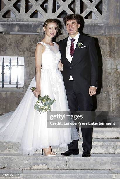 Marta Hazas and Javier Veiga attend their wedding ceremony at Palacio de la Magdalena on October 1, 2016 in Santander, Spain.