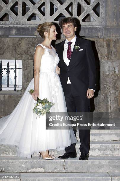 Marta Hazas and Javier Veiga attend their wedding ceremony at Palacio de la Magdalena on October 1, 2016 in Santander, Spain.