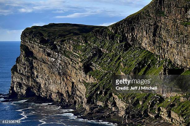 Cliffs at The Noup on the Island of Foula which has the second highest sea cliffs in the UK on October 2, 2016 in Foula, Scotland. Foula is the...