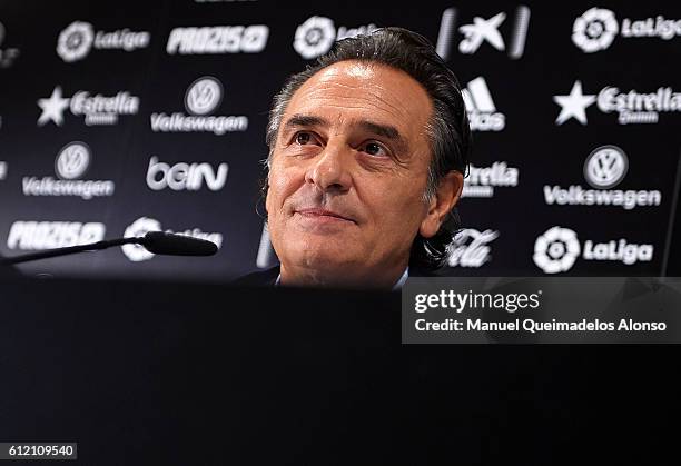 New Valencia CF head coach Cesare Prandelli looks on during his presentation at Mestalla Stadium on October 3, 2016 in Valencia, Spain.