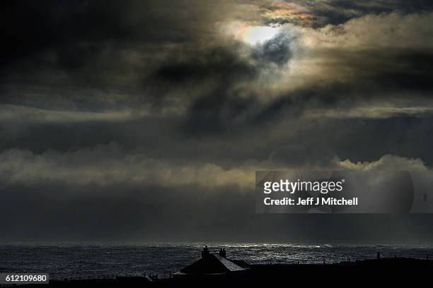 Weather front head into the Island of Foula on September 29, 2016 in Foula, Scotland. Foula is the remotest inhabited island in Great Britain with a...