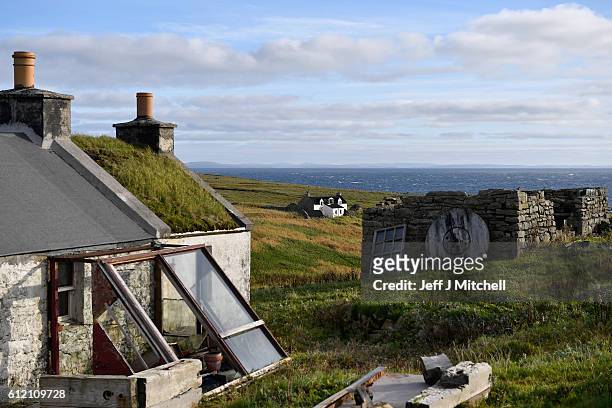 View of a property on the Island of Foula on October 3, 2016 in Foula, Scotland.Foula is the remotest inhabited island in Great Britain with a...