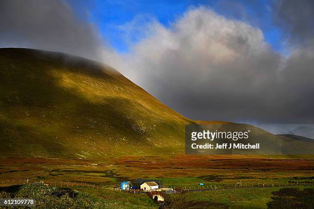 General view of the electricity supply hut on Island of Foula on September 29, 2016 in Foula, Scotland. Foula is the remotest inhabited island in...