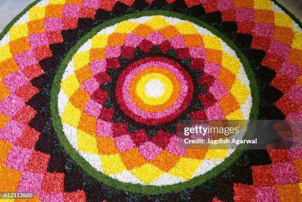 flower decoration for onam festival, kerala, india - onam foto e immagini stock