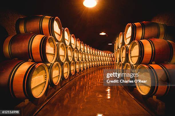 napa valley wine cellar - barrels ストックフォトと画像
