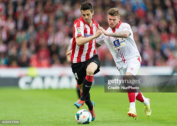 Bilbao, 27 of April at the match of the week 35 of the spanish Liga BBVA between Athletic de Bilbao and Sevilla FC Markel Susaeta with Alberto Moreno...