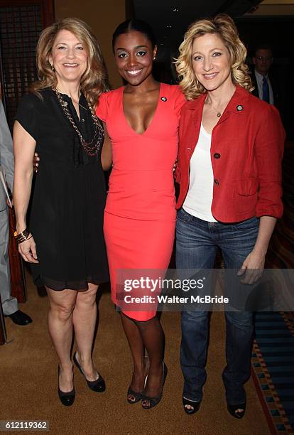 Victoria Clark & Patina Miller & Edie Falco attending the 65th Annual Tony Awards Meet The Nominees Press Reception at the Millennium Hotel in New...