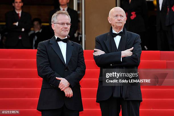 Thierry Fremaux and Gilles Jacob at the premiere of ?Poetry? during the 63rd Cannes International Film Festival.