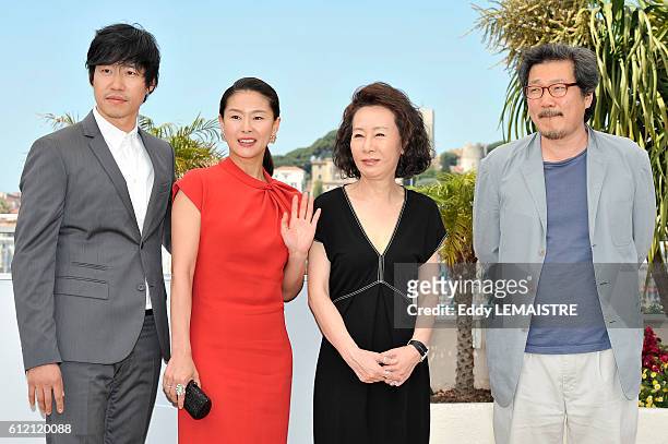 Joonsang Yu, Jiwon Ye, Yuh-Jung Youn and Sangsoo Hong at the photo call for ?Ha Ha Ha? during the 63rd Cannes International Film Festival.