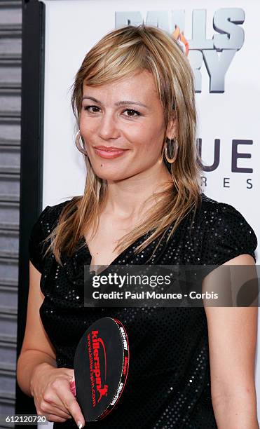 Professional table tennis player Biljana "Biba" Golic arrives at the Los Angeles premiere of the Rogue Pictures film "Balls of Fury," held at The...