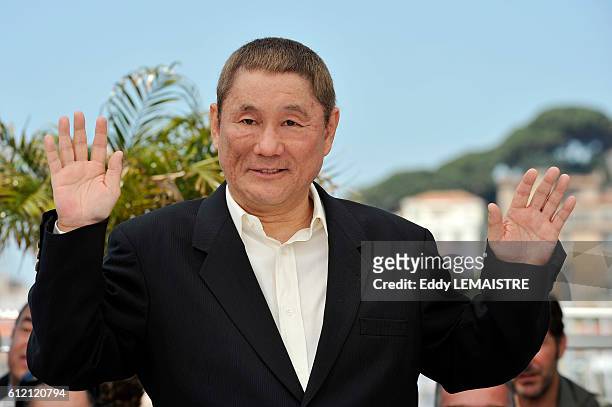 Takeshi Kitano at the photo call for ?Outrage? during the 63rd Cannes International Film Festival.