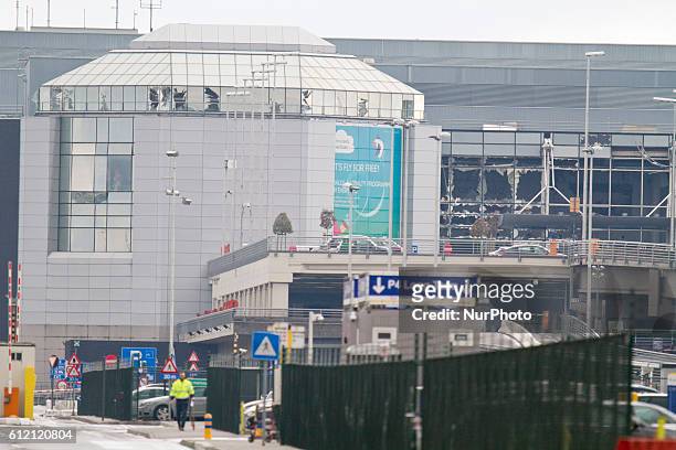 Destructions at the airport Zaventem, security controls around , in Brussels, Belgium, on March 23, 2016. Police continue investigations after...