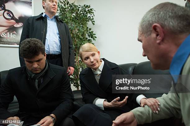 Yulia Tymoshenko went in the airport of Donetsk where she made a press conference about the situation in Ukraine, on April 7, 2014.